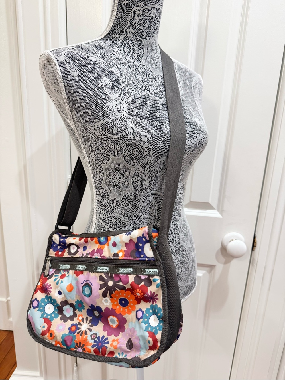 Lesportsac Floral Crossbody Bag in Multicolor with Brown Strap